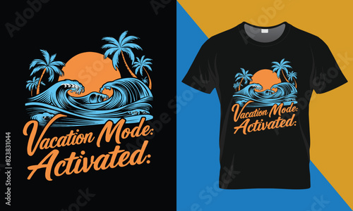 Surfing Summer typography t-shirt design. Vacation mode activated