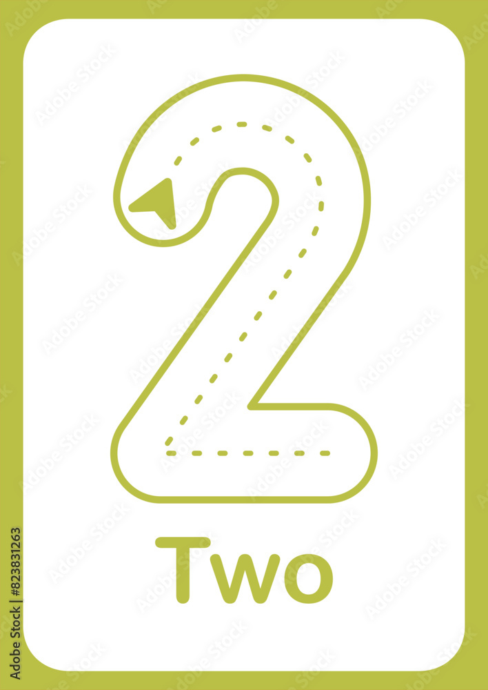 Printable flashcard trace number 2 and text for children. For preschool years and kindergarten kids learning numbers Printable flashcard trace number 2 and text for children. For preschool years and kindergarten kids learning numbers