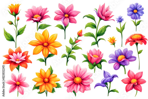 set of flower isolated on white transparent png clip art