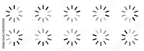 Buffering circle set in grey color vector round. Loading indicator vector icon set. Buffer status circle bar symbol. Loading progress web or app interface isolated illustration.