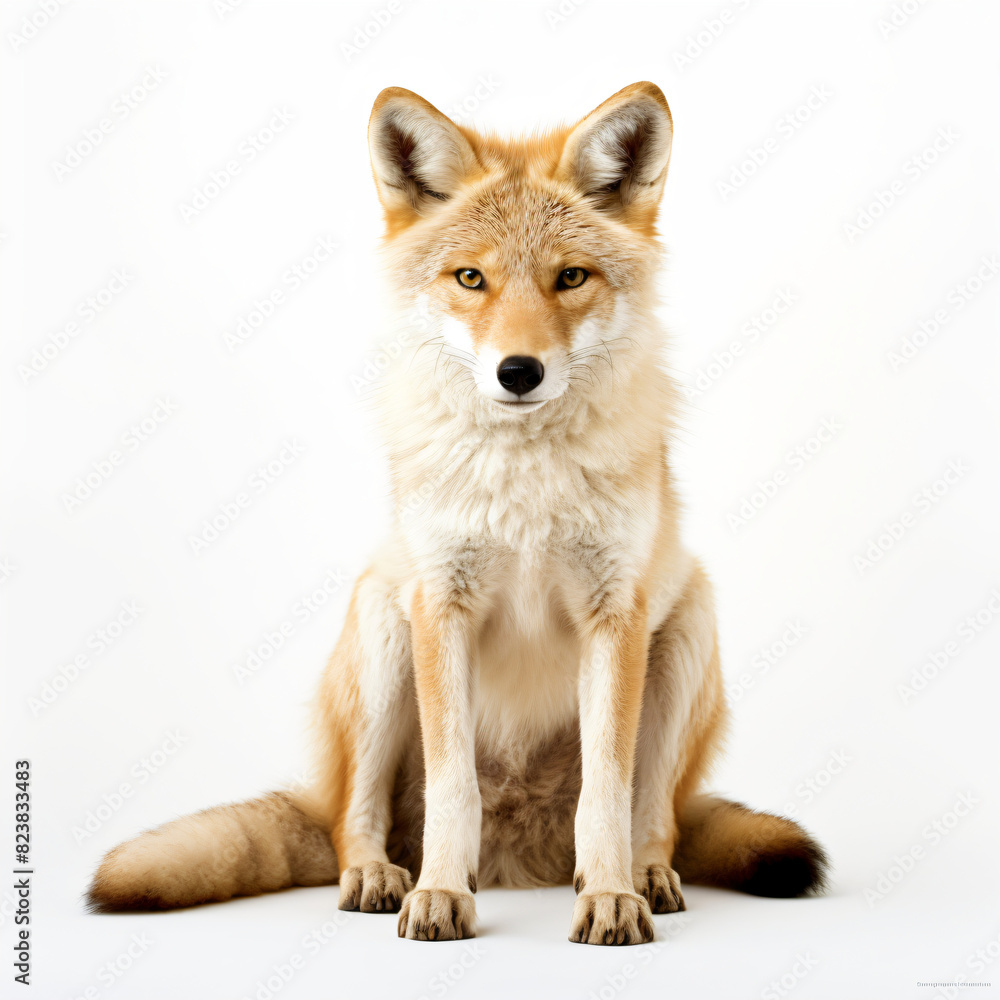 sitting fox isolated on white background