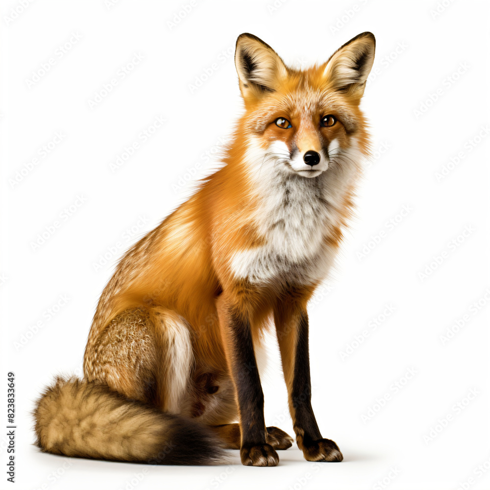 Fototapeta premium sitting fox isolated on white background 