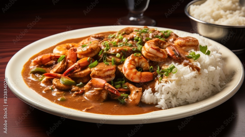 Delicious Cajun gumbo served on a platter Delicious Cajun gumbo served on a platter