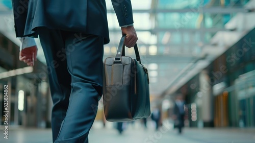 The picture of a person is working as business person with bag and walking to office building, the businessman also require skill like management, negotiation, marketing and the communication. AIG43.