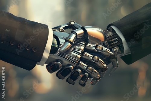 Handshake between a robots in a futuristic world