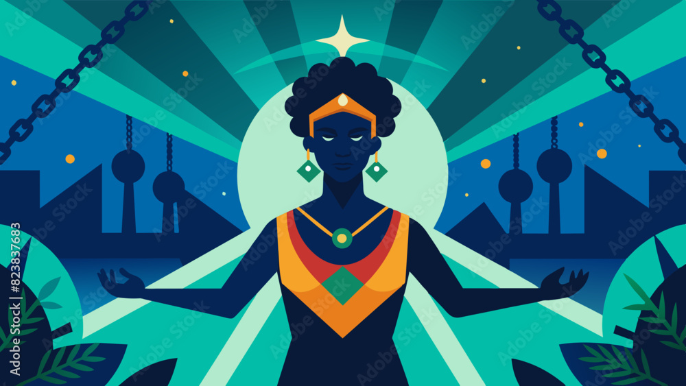 Majestic African Queen with Traditional Attire Illustration. Vector illustration, International Day for the Remembrance of the Slave Trade and Its Abolition