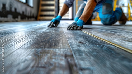 Photo of a professional carefully aligning laminate planks to ensure a perfect finish