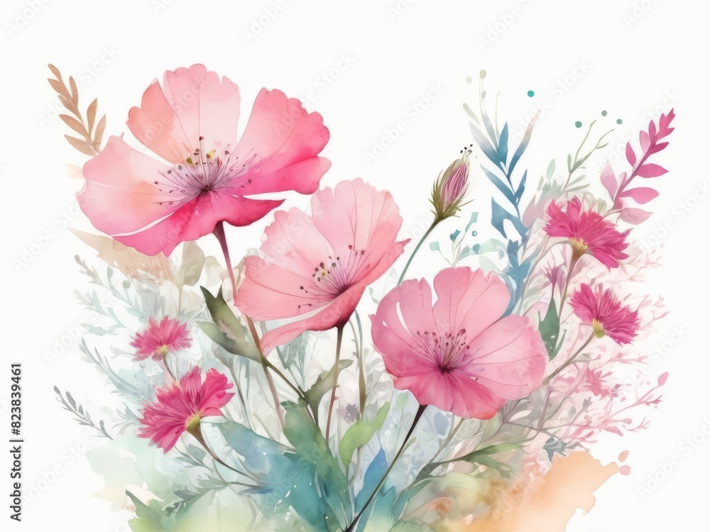 Abstract pink  floral  l delicate and airy  watercolor clip art