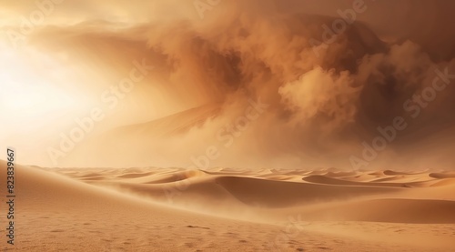 Dramatic sand storm in desert  background
