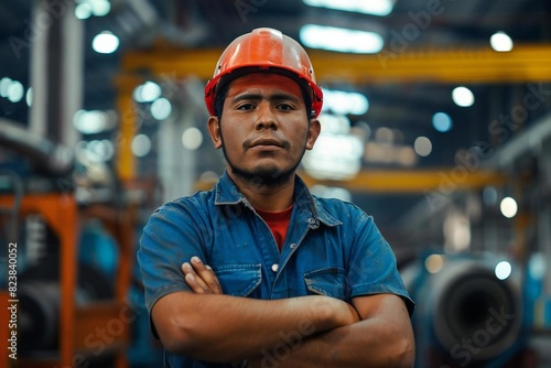 Confident Hispanic Male Mill-Hand in Industry Embracing Innovative Technology-Driven Safety Practices for Agile Leadership in Manufacturing Business
