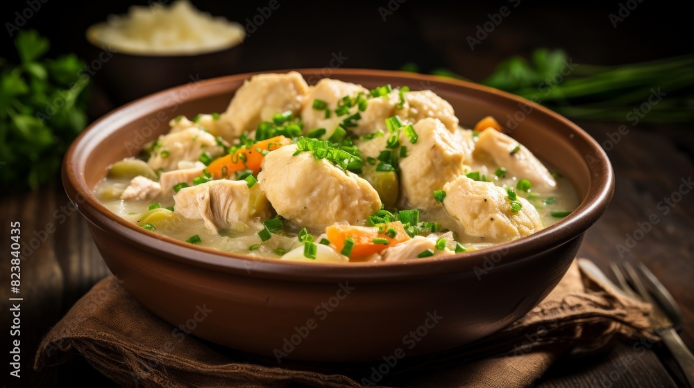 Hearty and flavorful chicken and dumplings dish Hearty and flavorful chicken and dumplings dish