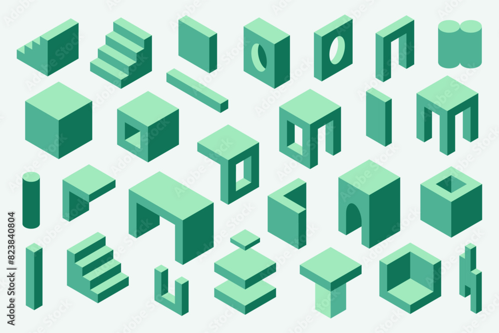 Set of isometric vector shapes Set of isometric vector shapes