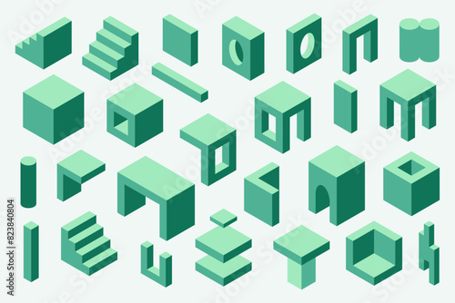 Set of isometric vector shapes