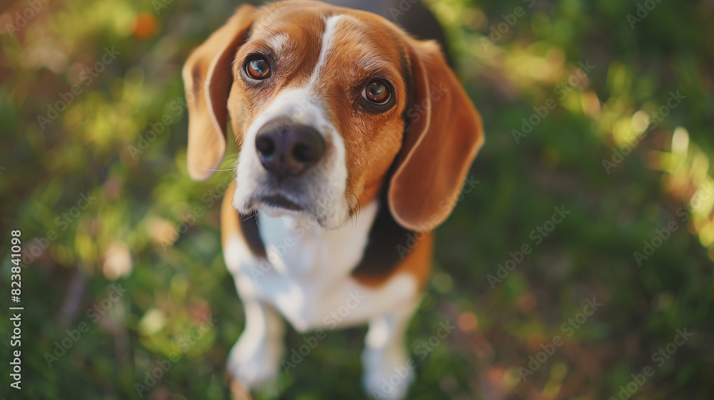 Dog (Beagle). Isolated on green grass in park
Dog (Beagle). Isolated on green grass in park