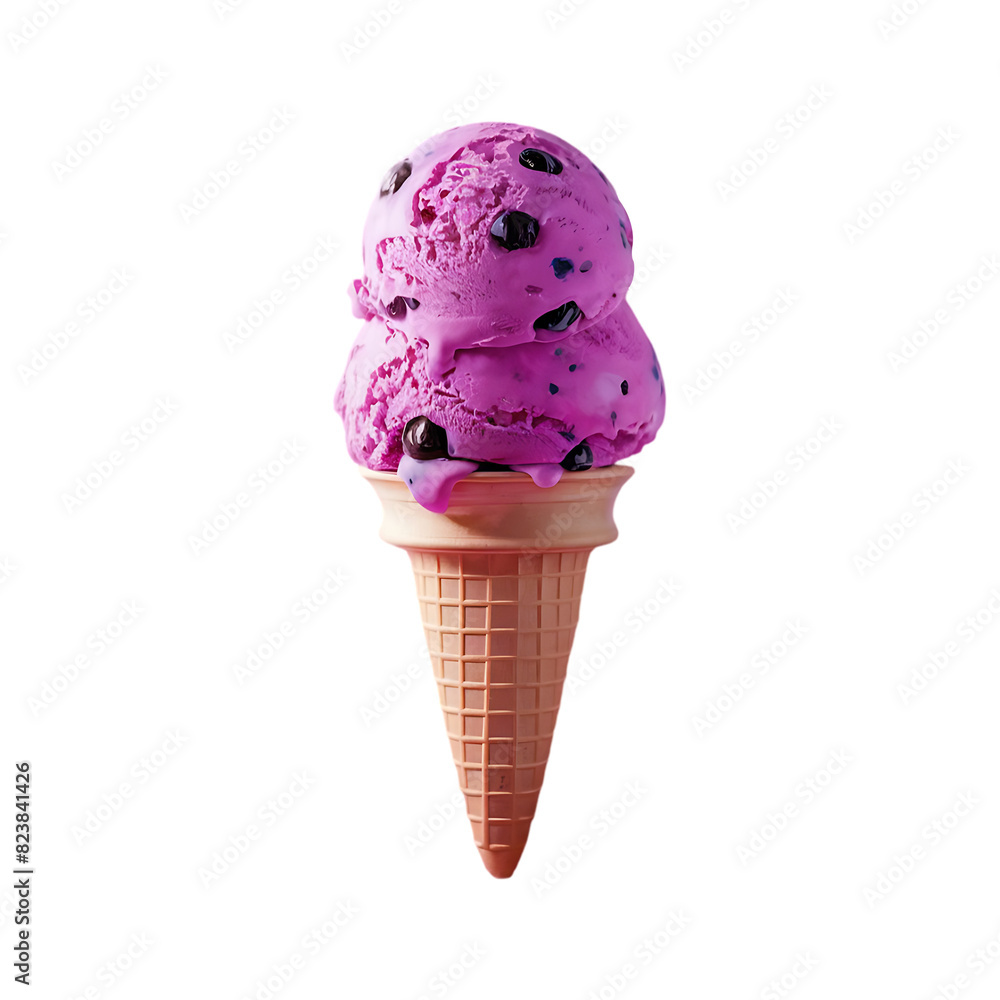 Berry Yogurt flavor cone ice cream isolated on a transparent background by AI generative. Berry Yogurt flavor cone ice cream isolated on a transparent background by AI generative.