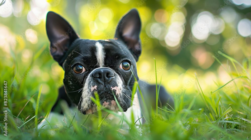 Dog (Boston Terrier). Isolated on green grass in park
Dog (Boston Terrier). Isolated on green grass in park