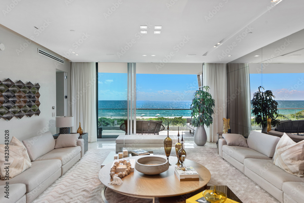 Fototapeta premium Living room view of condo in Miami Beach