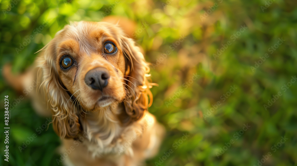 Dog (English Cocker Spaniel). Isolated on green grass in park Dog (English Cocker Spaniel). Isolated on green grass in park