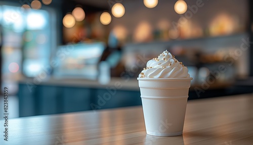 Swirled soft serve on wooden counter