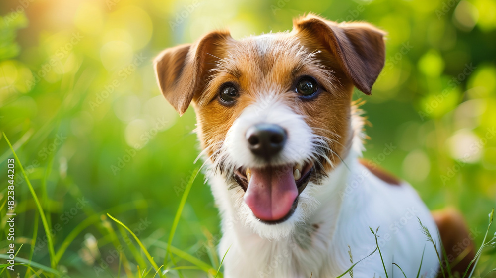 Small dog (Jack Russell Terrier). Isolated on green grass in park Small dog (Jack Russell Terrier). Isolated on green grass in park