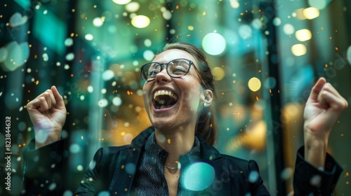 Portrait of a woman with a financial expert who is ecstatic about the success of her accountancy firm. Investor, finance, and female accountant in her company's entrance for investment and trade