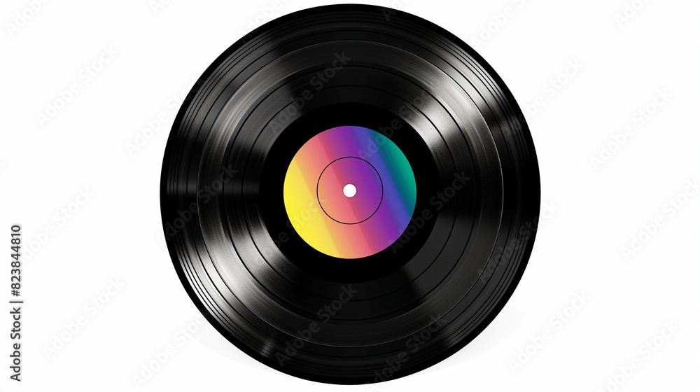 Obraz premium Rainbow-Colored Center on Black Vinyl Record
