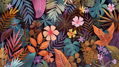 beautiful botanical leaves on a colorful background wallpaper