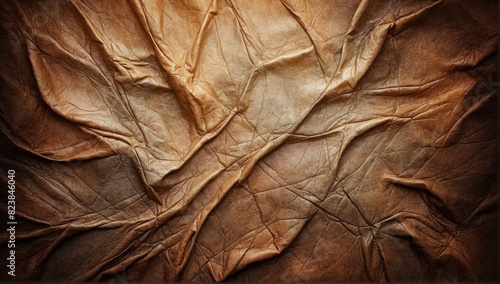 Detailed close-up of wrinkled brown leather texture photo
