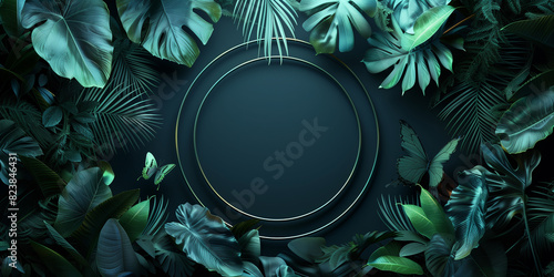 Green Tones Accentuate Tropical Elements in Realistic 3D Environment, Neon Rainforest Oasis photo