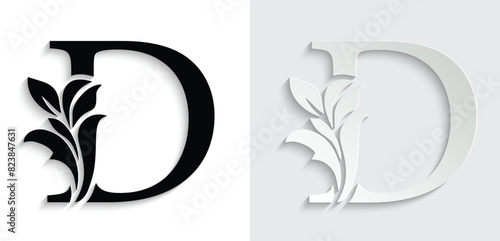 letter D flower letters. Vintage ornament initial Alphabet. Logo vector	

