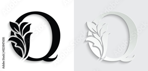 letter Q flower letters. Vintage ornament initial Alphabet. Logo vector	
