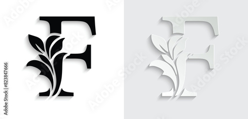 letter F flower letters. Vintage ornament initial Alphabet. Logo vector	
