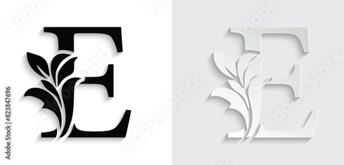 letter E flower letters. Vintage ornament initial Alphabet. Logo vector	
