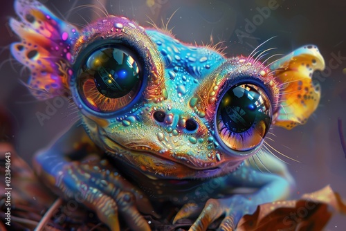 Captivating Alien Inspired Fantasy Creature with Vibrant Expressive Eyes in Colorful Artwork © wilaiwan