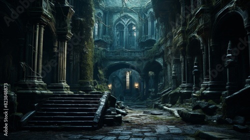 The dark and mysterious interior of castle