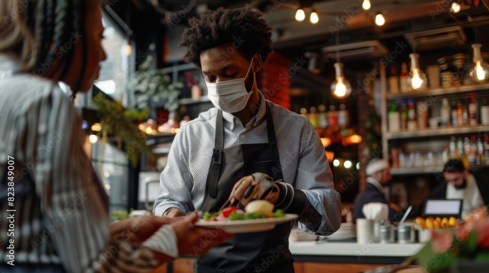 Fototapeta premium A Waiter Serving Fresh Salads