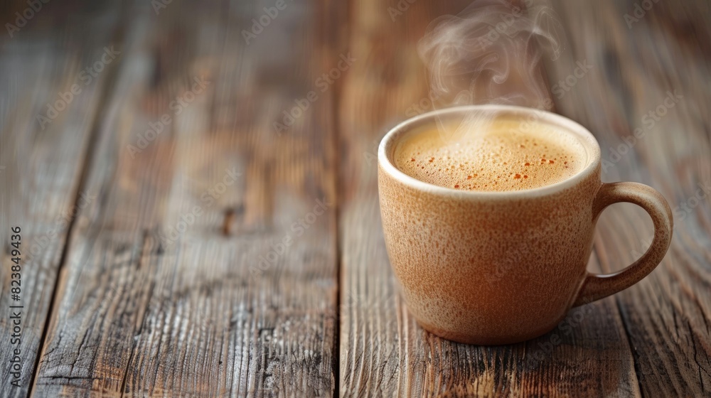 A close-up photo of a freshly brewed cup of coffee with steam rising from it, set against a rustic wooden background. A close-up photo of a freshly brewed cup of coffee with steam rising from it, set against a rustic wooden background.