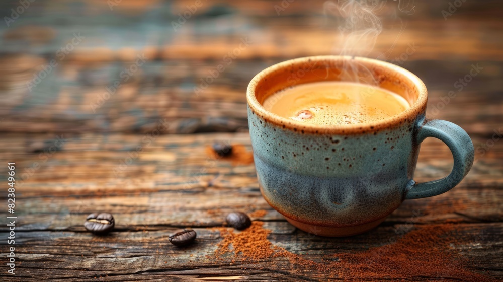 A close-up photo of a freshly brewed cup of coffee with steam rising from it, set against a rustic wooden background. A close-up photo of a freshly brewed cup of coffee with steam rising from it, set against a rustic wooden background.