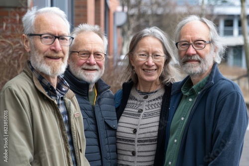 Portrait of a group of senior friends standing in the street. © Iigo