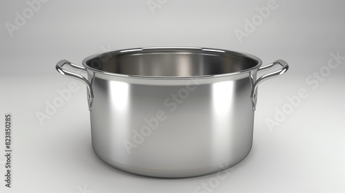 Shiny Stainless Steel Pot on White Background