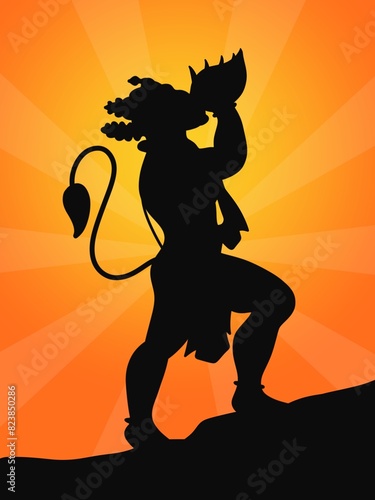 Fotografija Silhouette of lord Hanuman and sun line in background