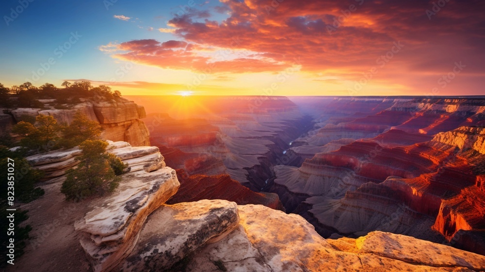 Sunset Over The River, Sunset Over Grand Canyon. Generative AI