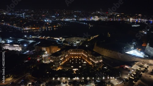Wallpaper Mural Drone night view of  Valletta city, Floriana and Three cities (Vittoriosa, Senglea and Cospicua). Malta island Torontodigital.ca