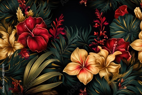 tropic leaves and flowers background