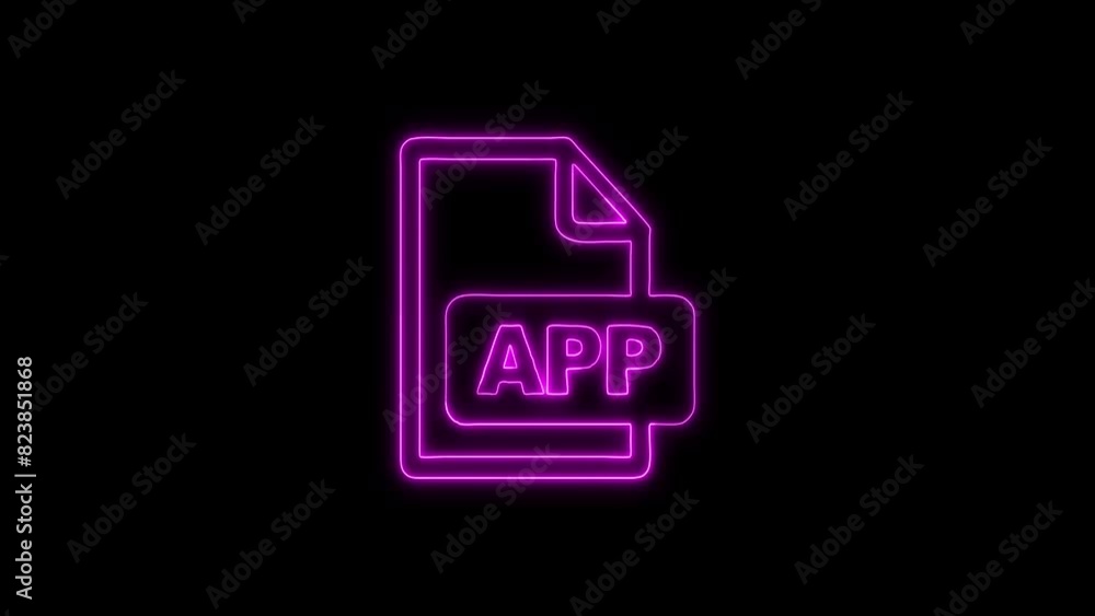 Neon Glowing APP File Format Outline Icon and Symbol Animation on Black Background Neon Glowing APP File Format Outline Icon and Symbol Animation on Black Background
