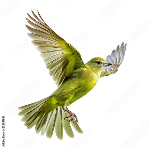 portrait of a little bird tit flying wide spread wings and flushing feathers isolated or on white background © Dennis