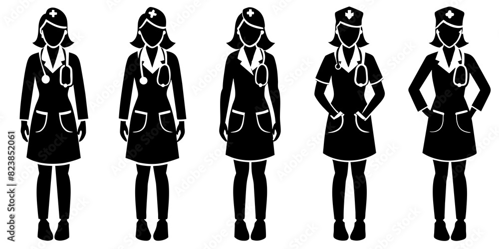 Set nurse silhouette vector illustration. Set nurse silhouette vector illustration.