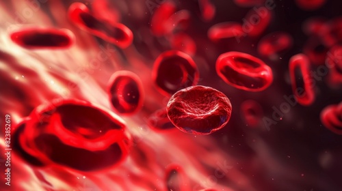 Red blood cells in motion within a bloodstream, circulating through a vein.