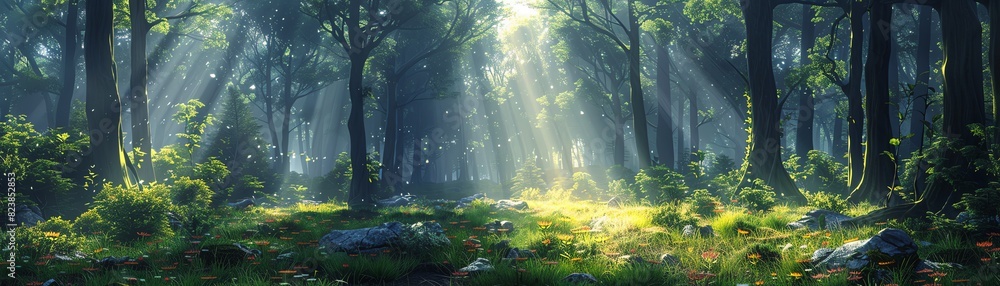 Obraz premium Image of a beautiful sunlit forest clearing