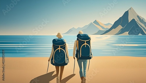 Concepto minimalista de mochilero de vacaciones en la playa